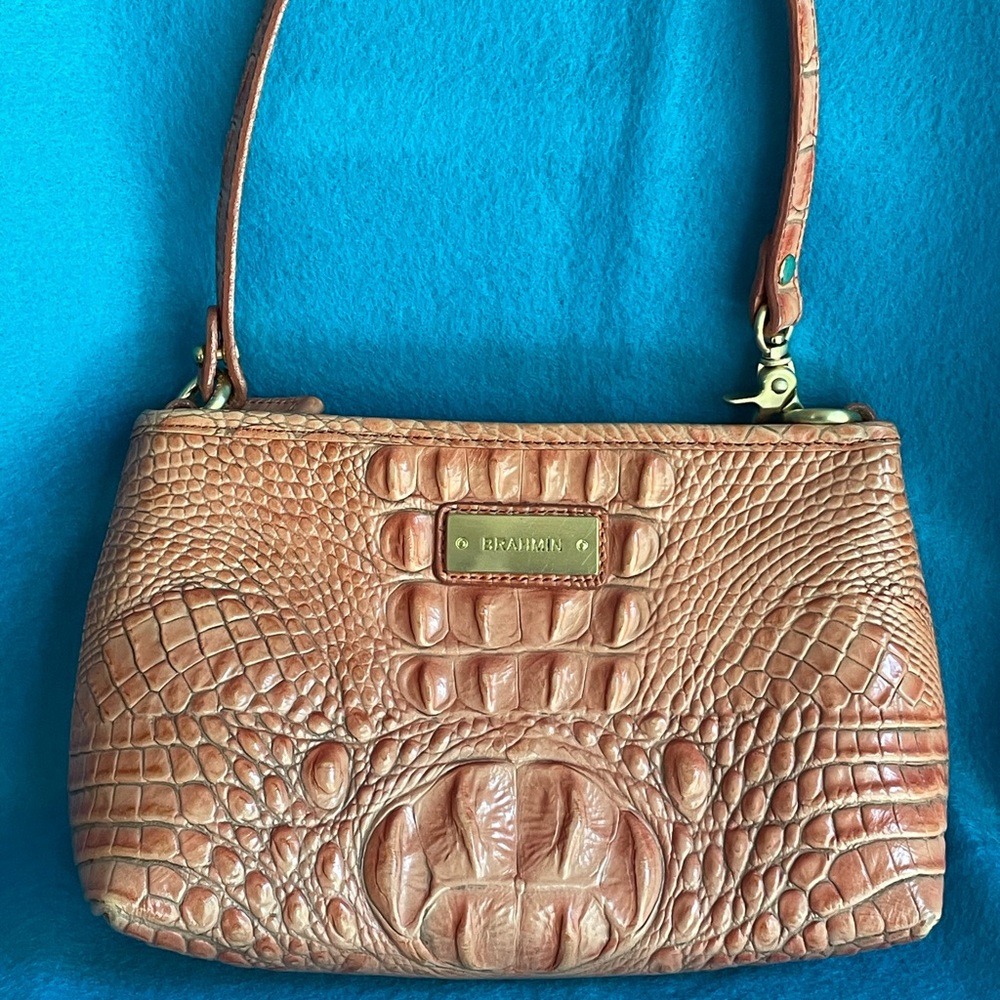 👛 Brahmin Lorelei Orange Melbourne Crocodile Embossed Leather Shoulder Bag. 👛 - Picture 2 of 16